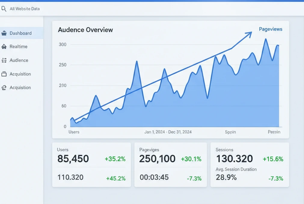 Analytics Dashboard showing audience overview and growth metrics
